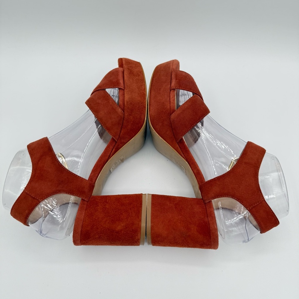 Barneys New York Suede Platform Sandals 8 Orange/Rust - Picture 13 of 16